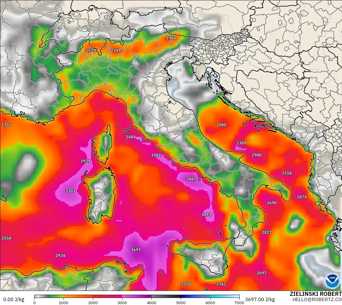 GFS model - Italy, CAPE