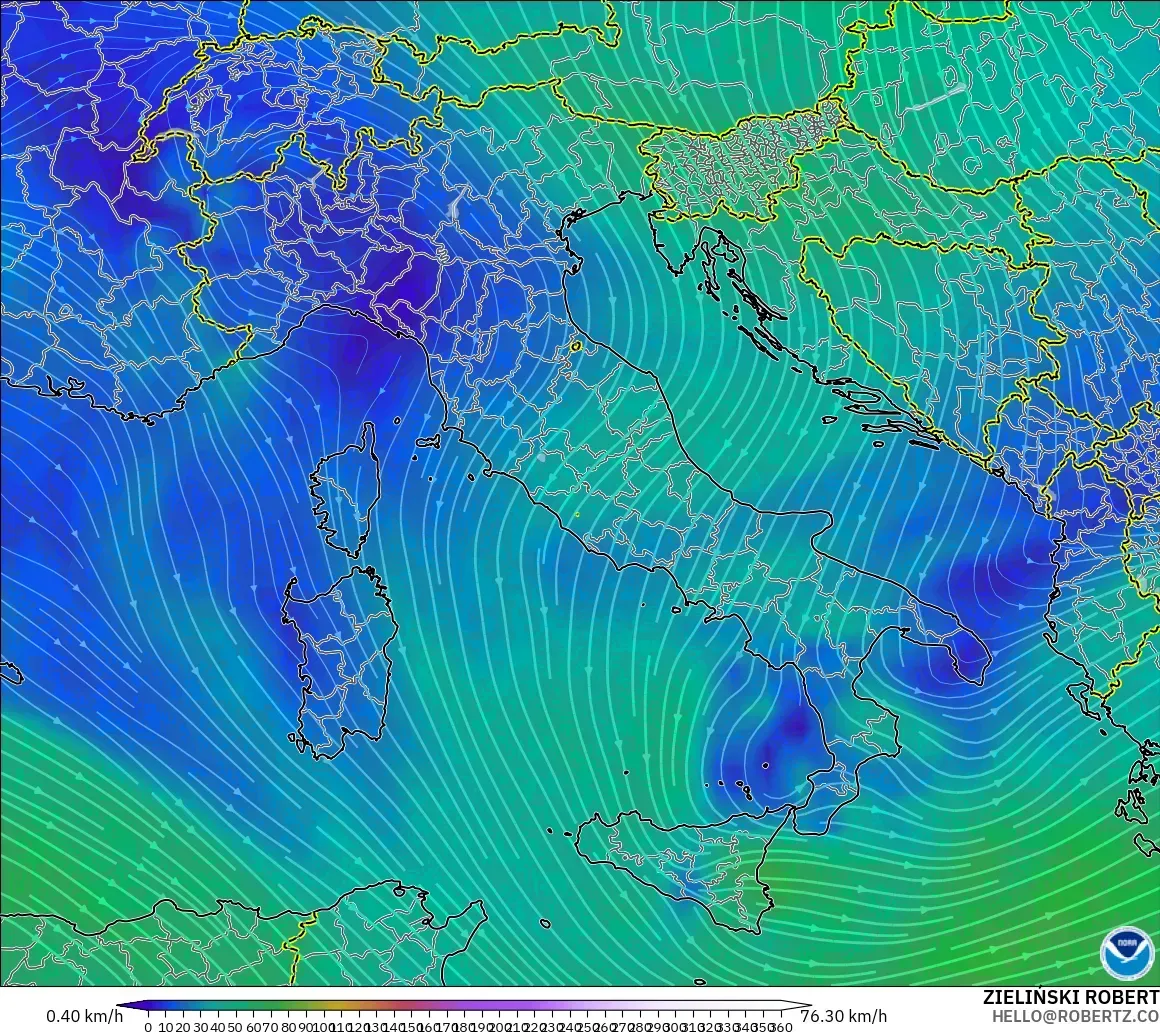 GFS model - Italy, Wind at 300hPa (jet stream)