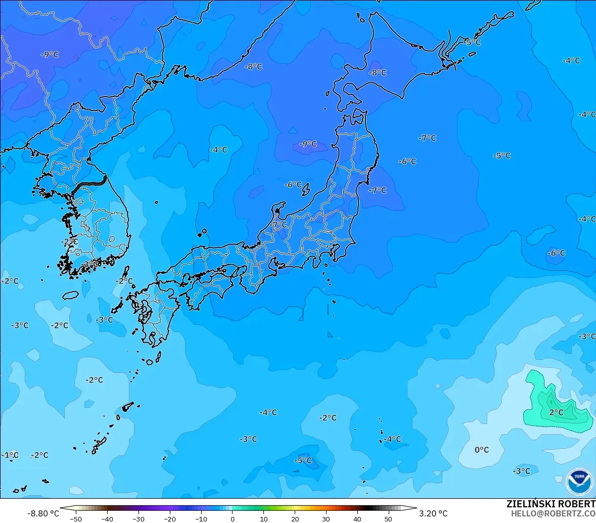 GFS model - Japan, Temperature at 500hPa