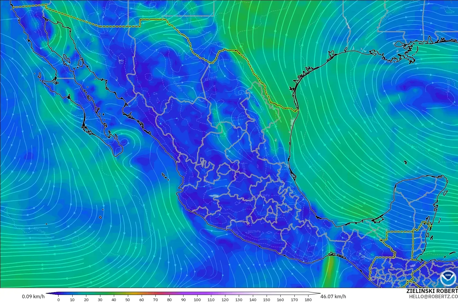 GFS model - Mexico, Wind at 10m