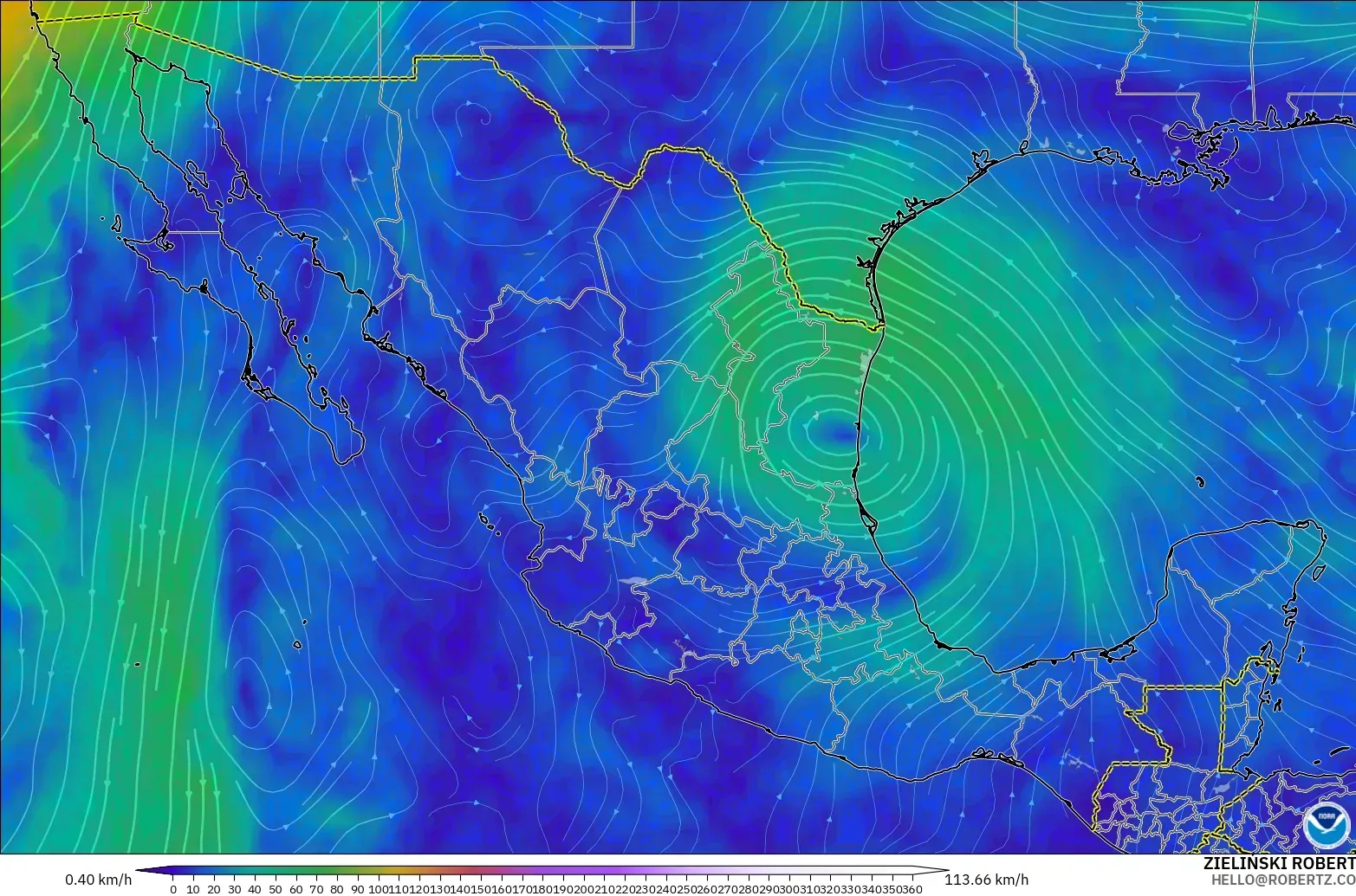 GFS model - Mexico, Wind at 300hPa (jet stream)