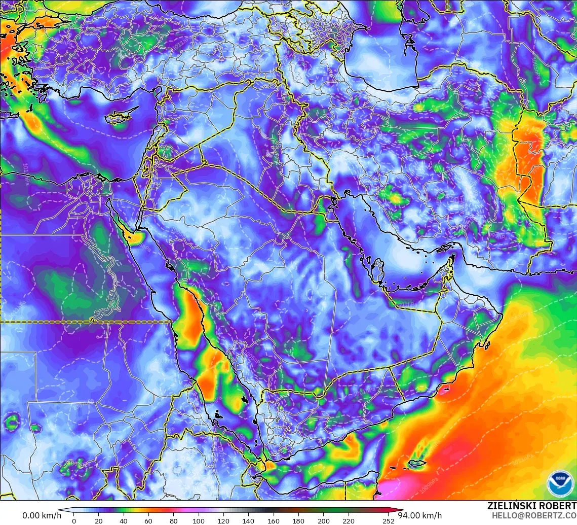 GFS model - Middle East, Wind Gusts