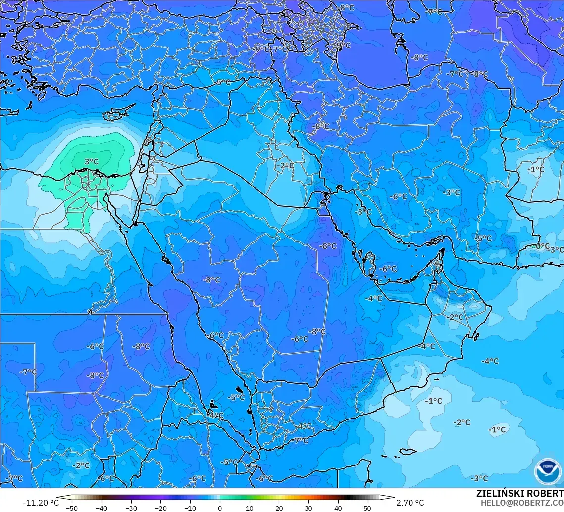 GFS model - Middle East, Temperature at 500hPa