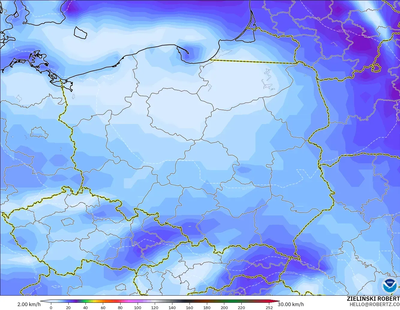GFS model - Poland, Wind Gusts