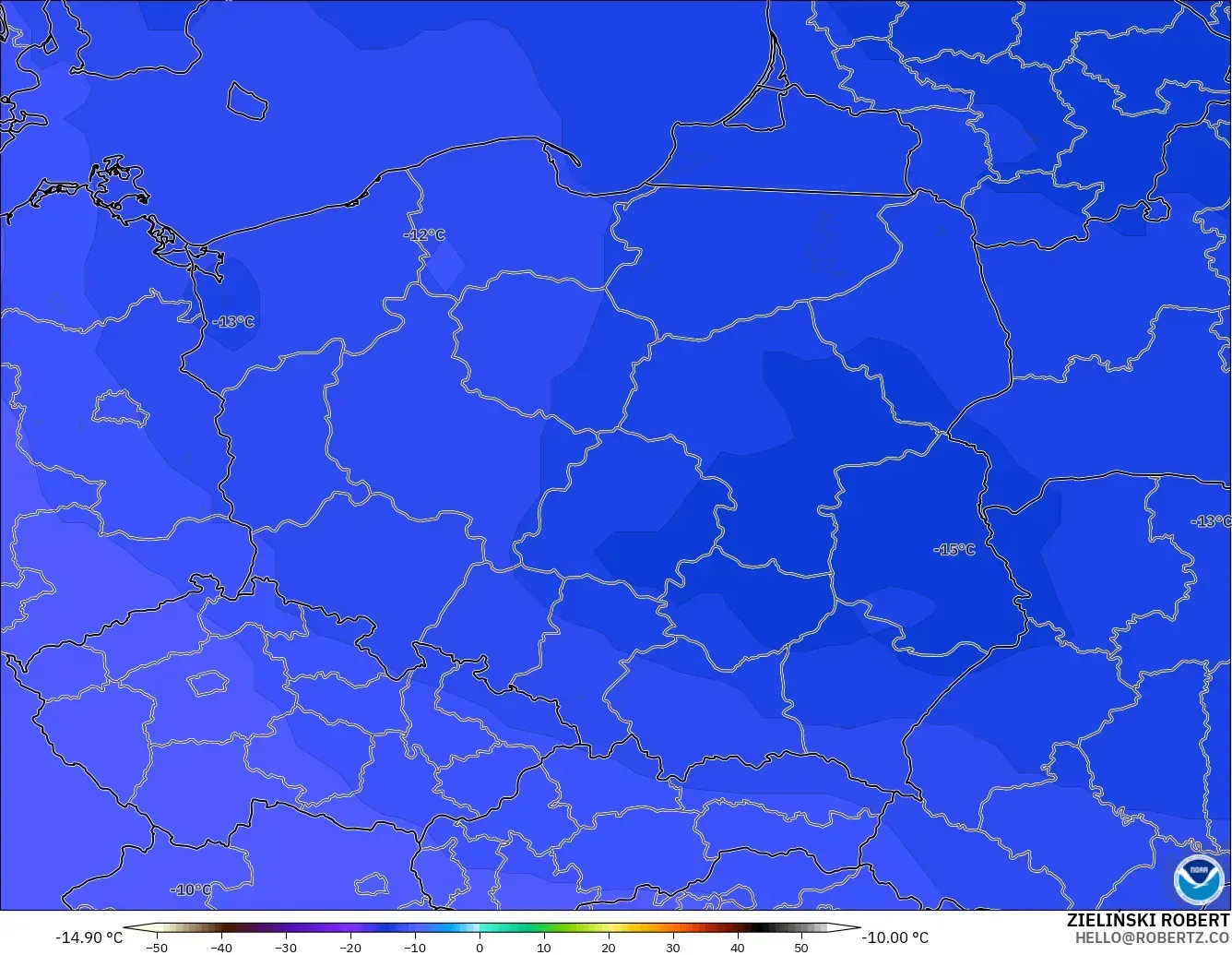 GFS model - Poland, Temperature at 500hPa
