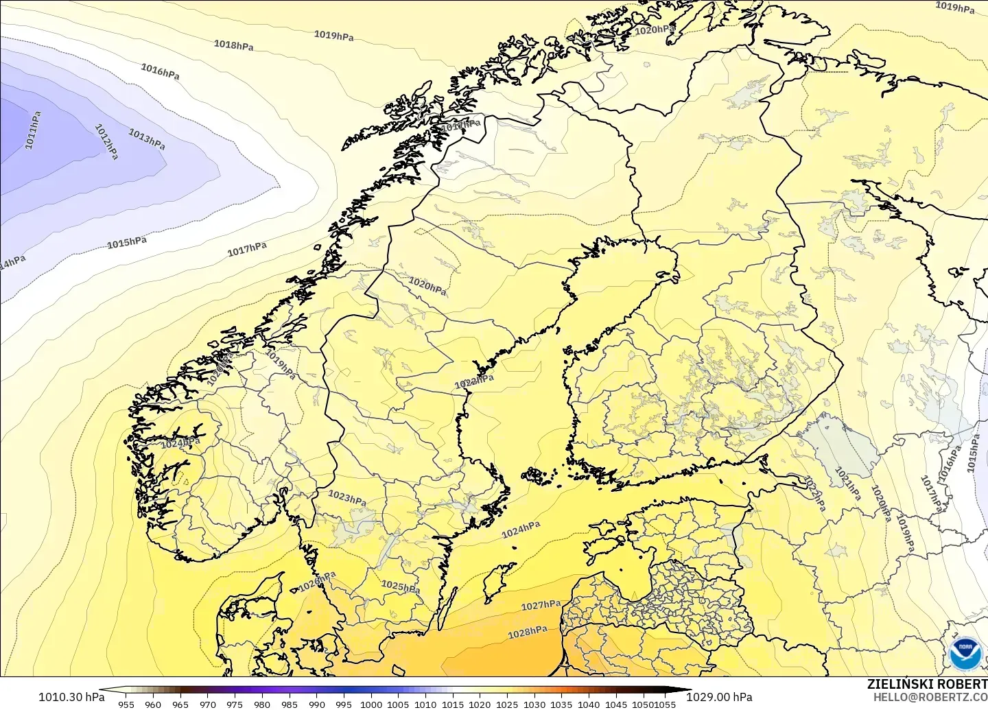GFS model - Scandinavia, Pressure