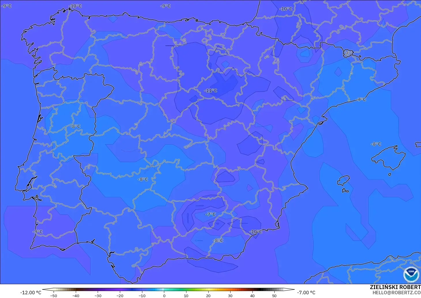 GFS model - Spain, Temperature at 500hPa