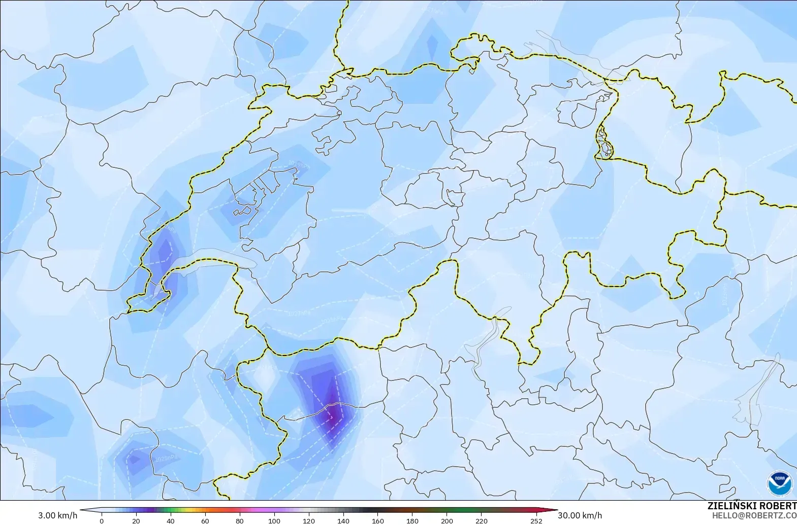GFS model - Switzerland, Wind Gusts