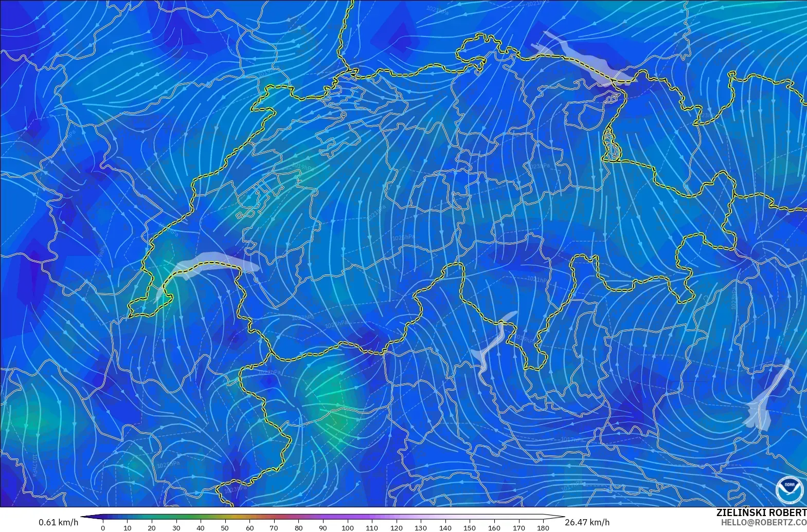 GFS model - Switzerland, Wind at 10m