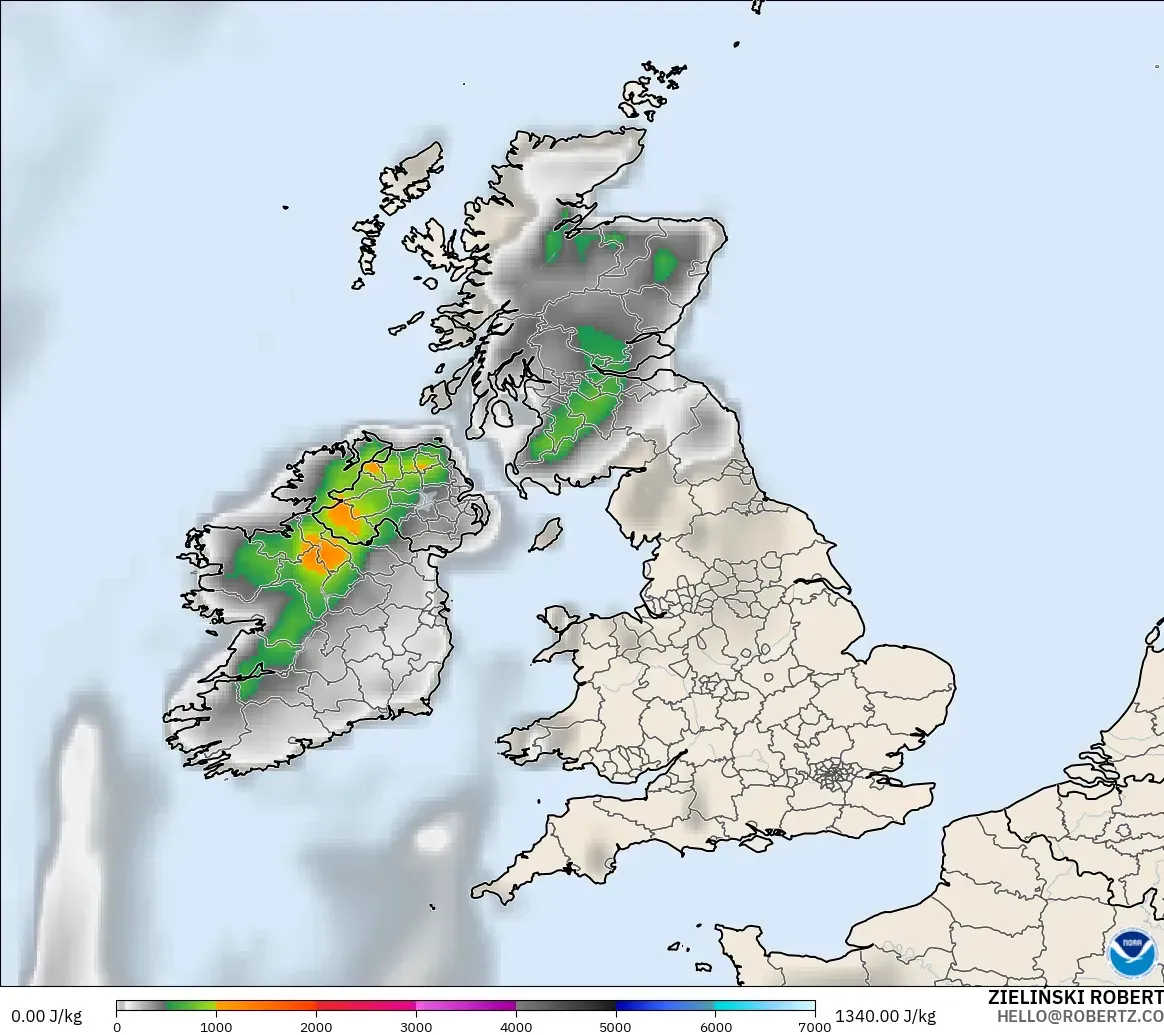 GFS model - United Kingdom, CAPE