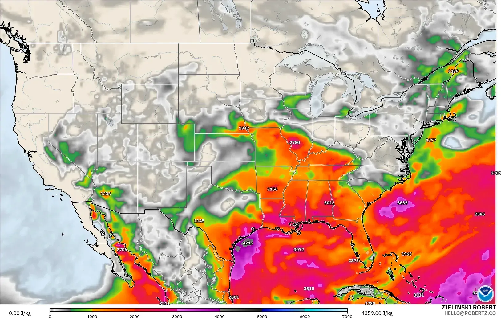 GFS model - United States, CAPE