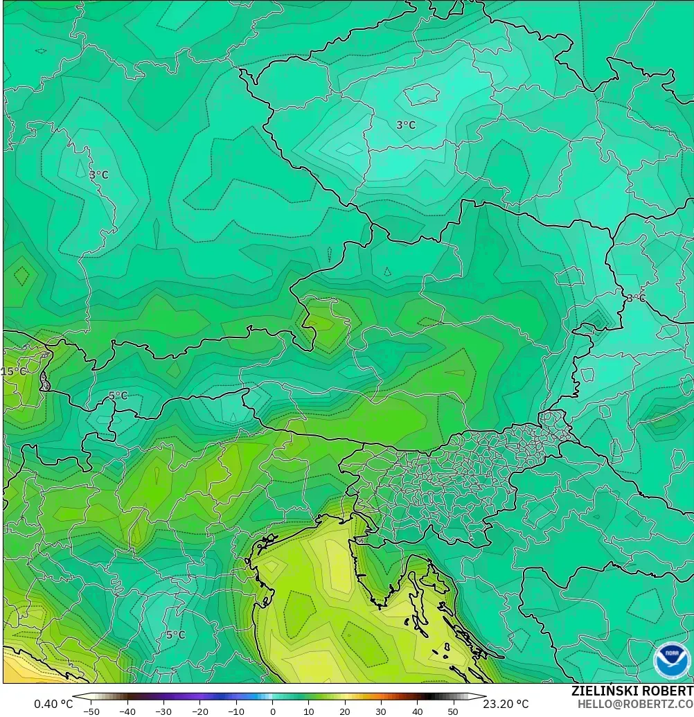 GFS model - Austria, Dewpoint at 2m