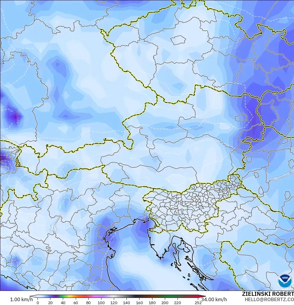 GFS model - Austria, Wind Gusts