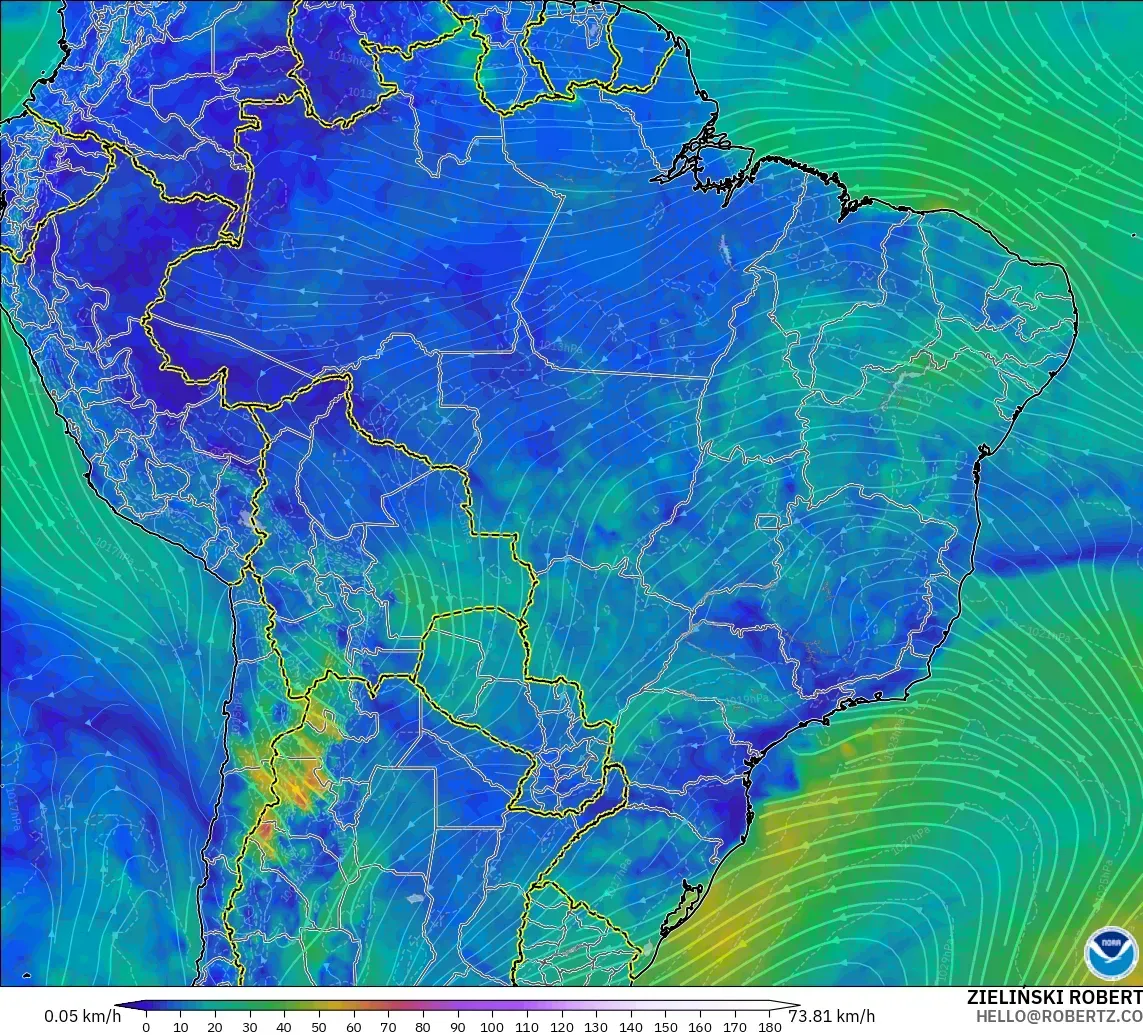 GFS model - Brazil, Wind at 10m