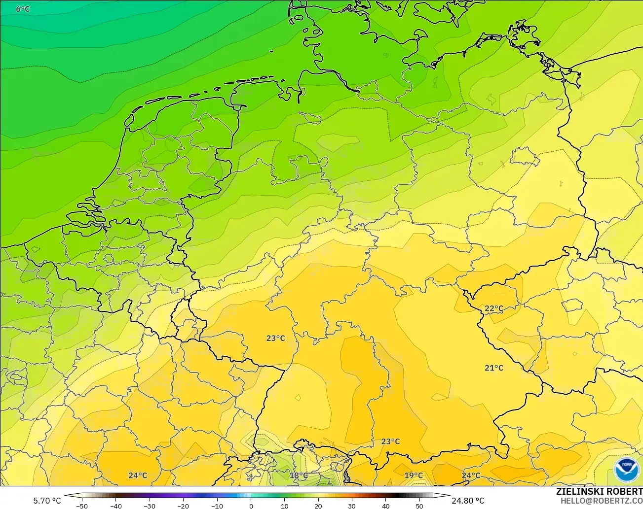 GFS model - Germany, Temperature at 850hPa