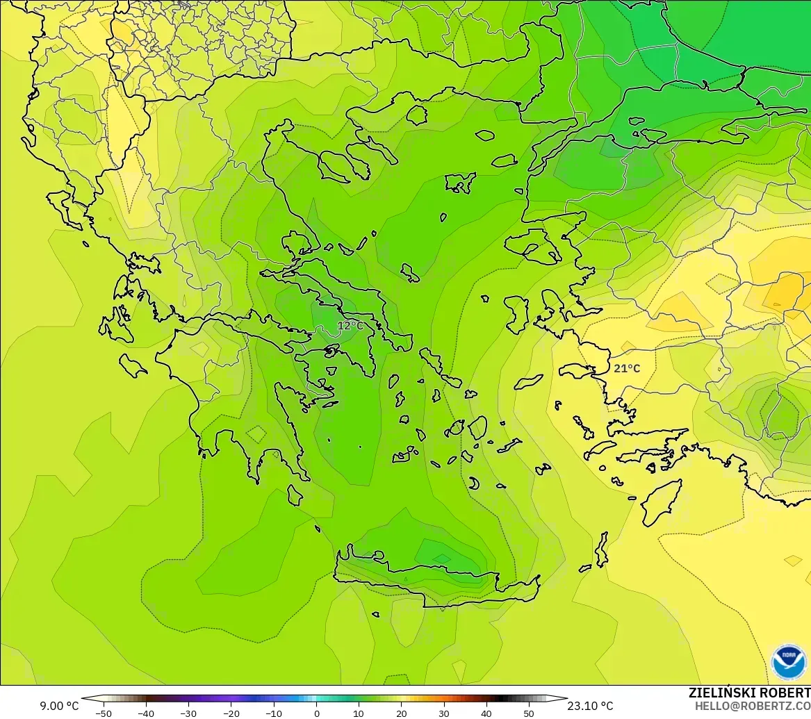 GFS model - Greece, Temperature at 850hPa