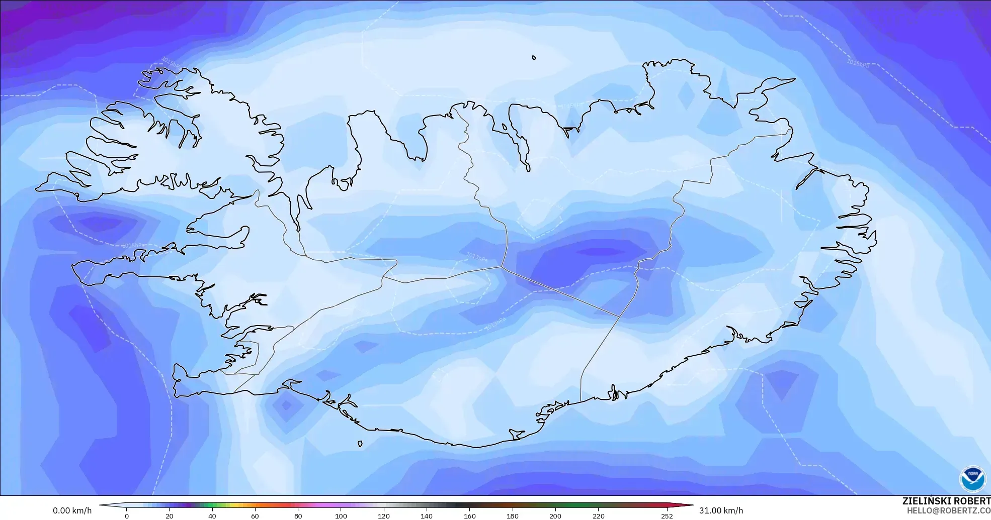 GFS model - Iceland, Wind Gusts Peak