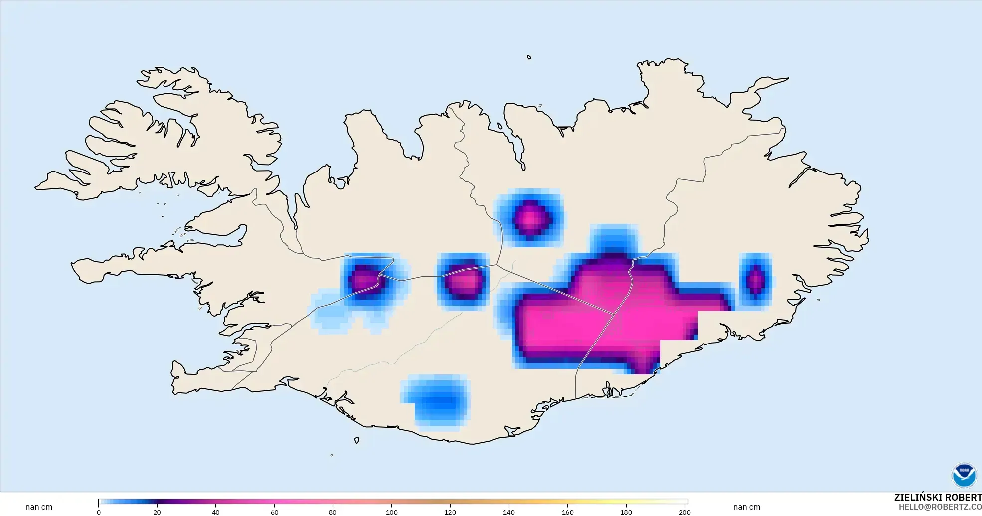GFS model - Iceland, Snow Depth