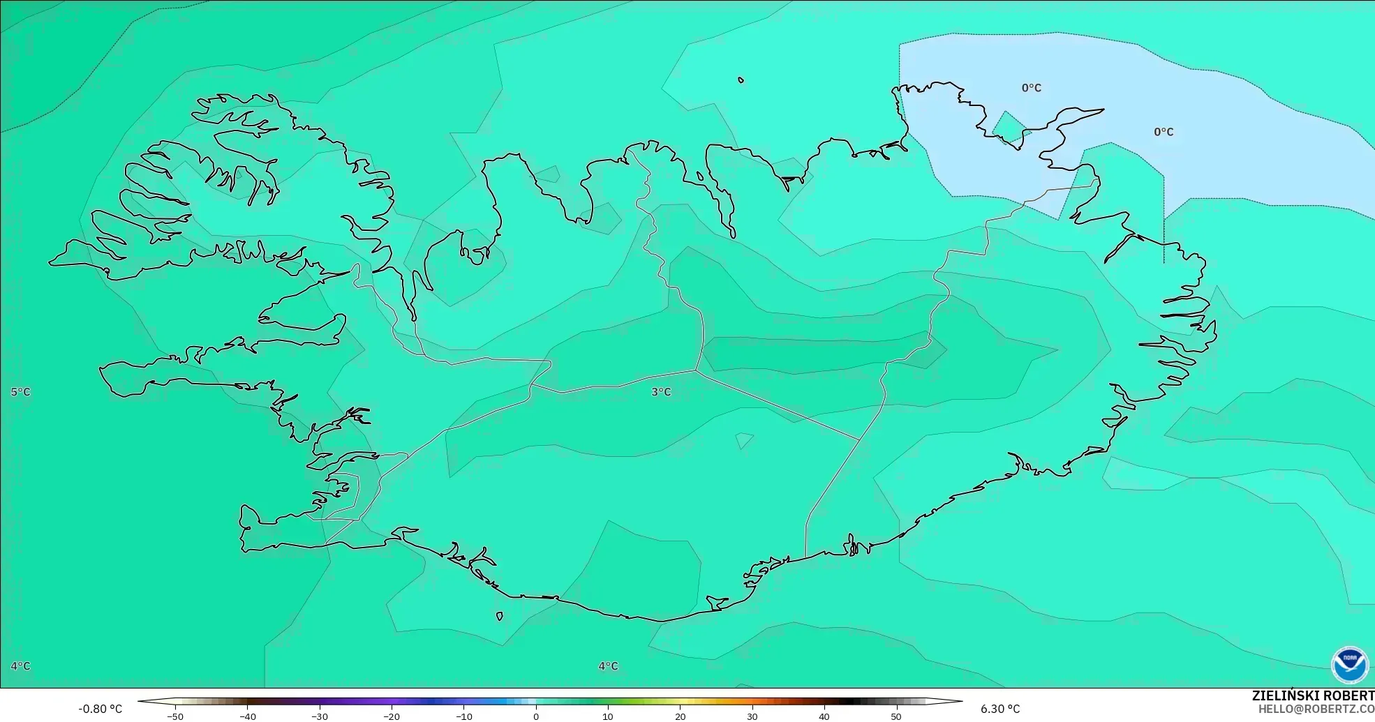 GFS model - Iceland, Temperature at 850hPa
