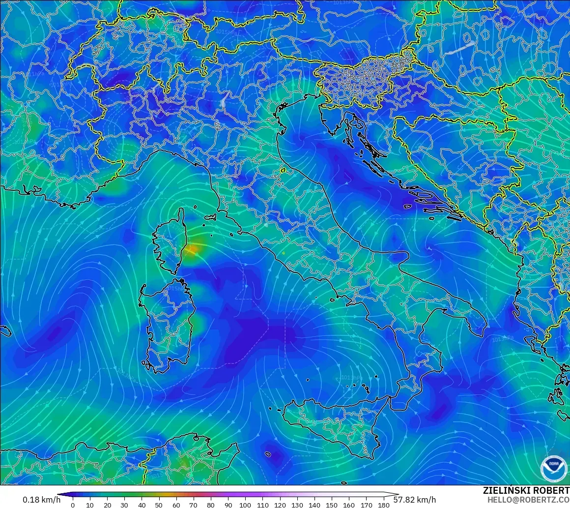 GFS model - Italy, Wind at 10m