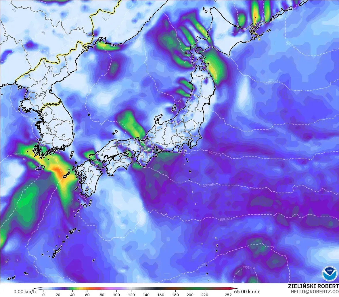 GFS model - Japan, Wind Gusts Peak