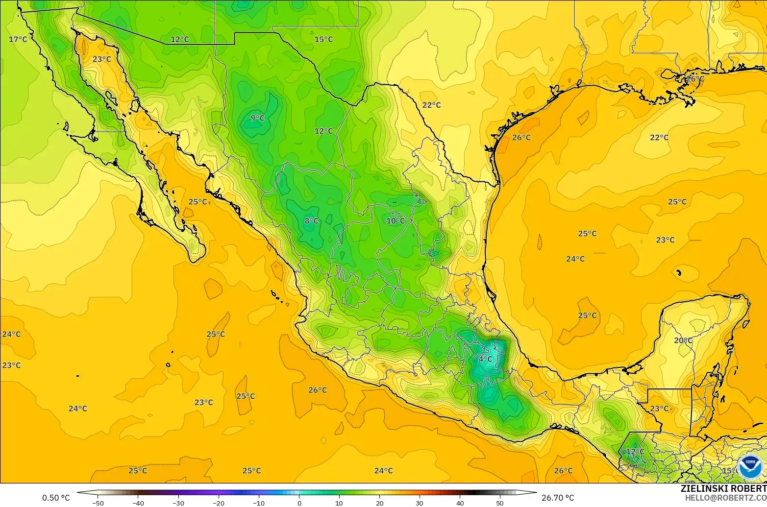 GFS model - Mexico, Dewpoint at 2m