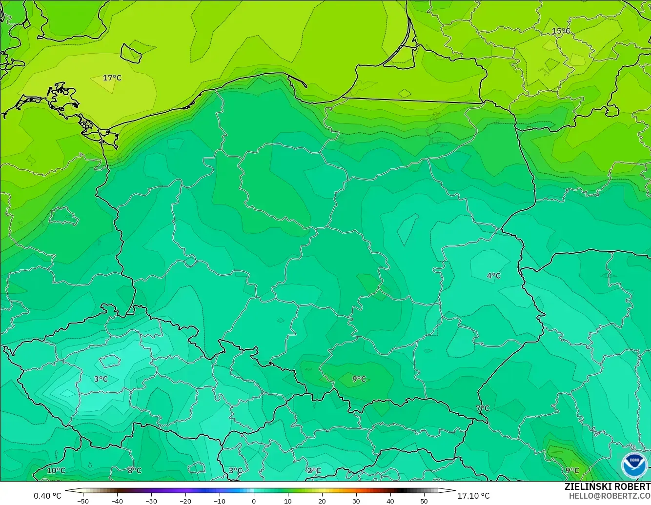 GFS model - Poland, Dewpoint at 2m