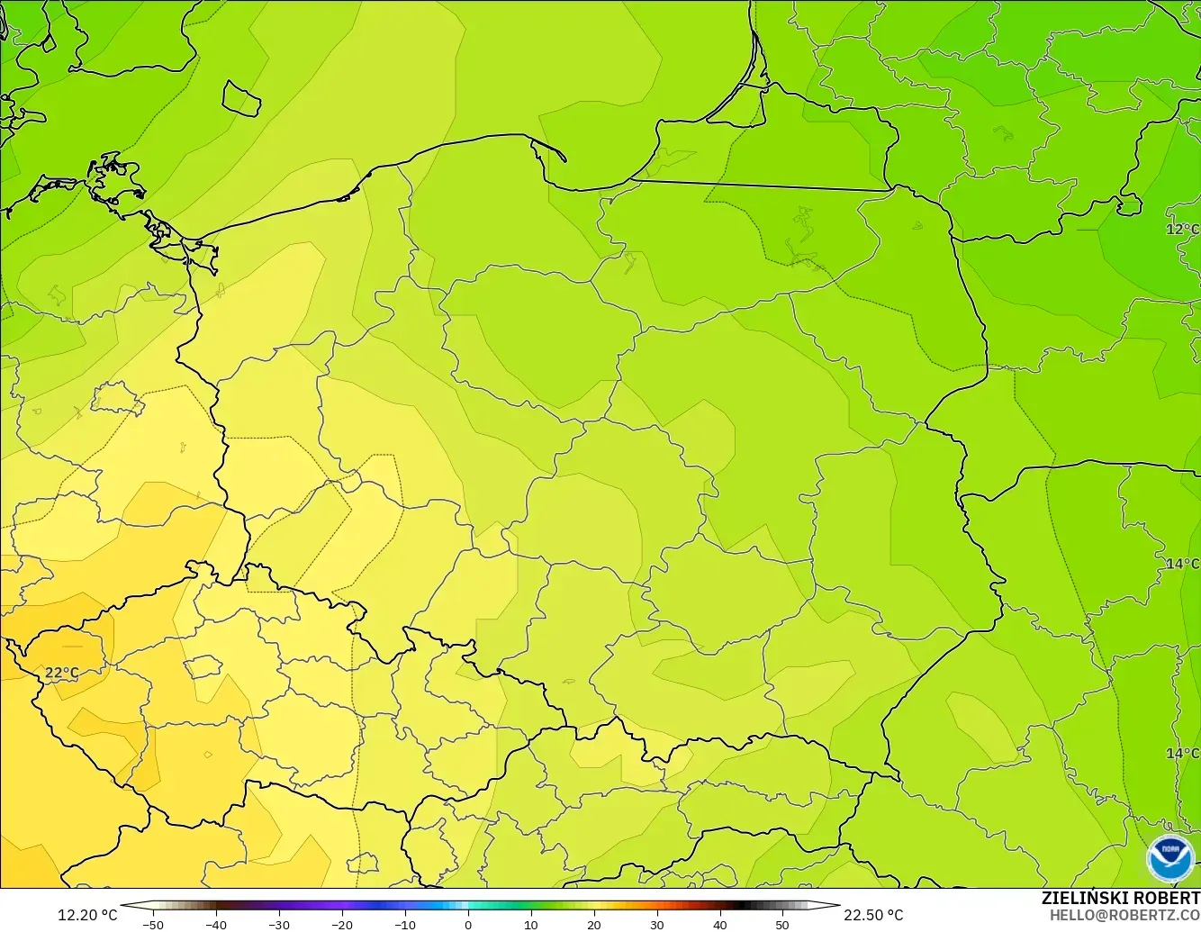 GFS model - Poland, Temperature at 850hPa