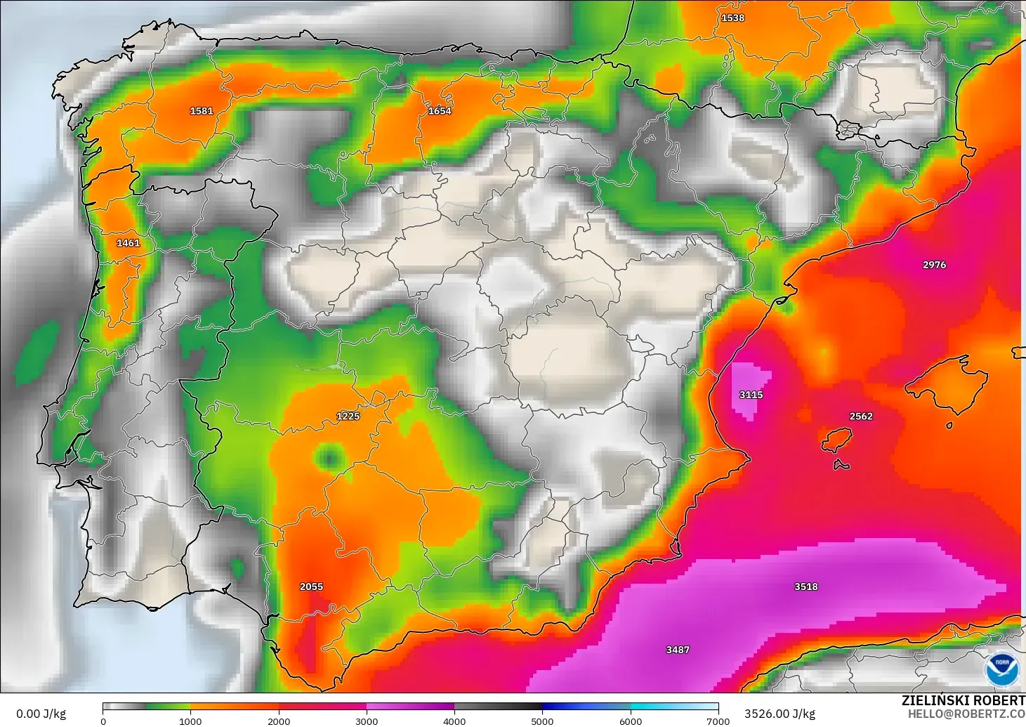 GFS model - Spain, CAPE