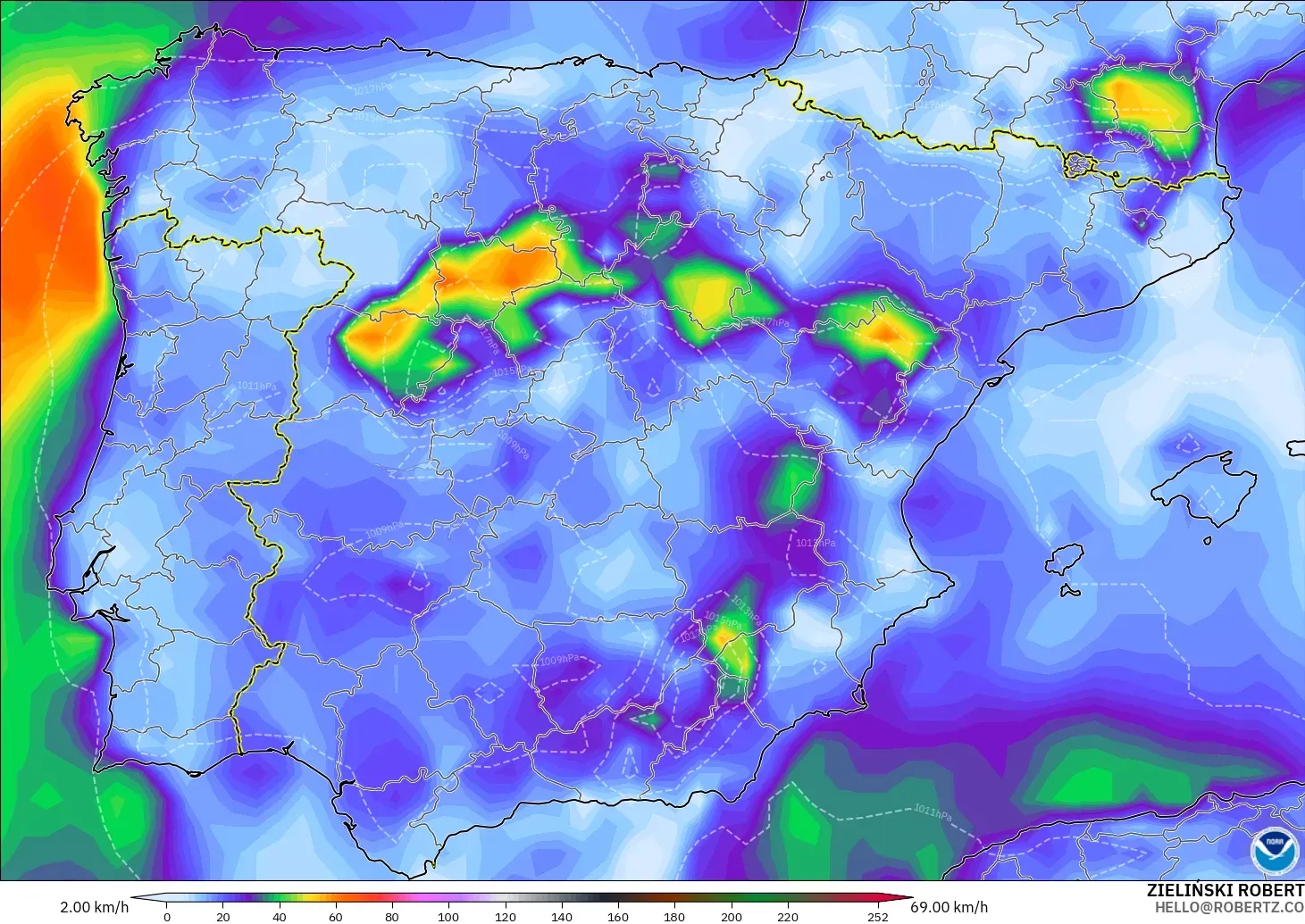GFS model - Spain, Wind Gusts