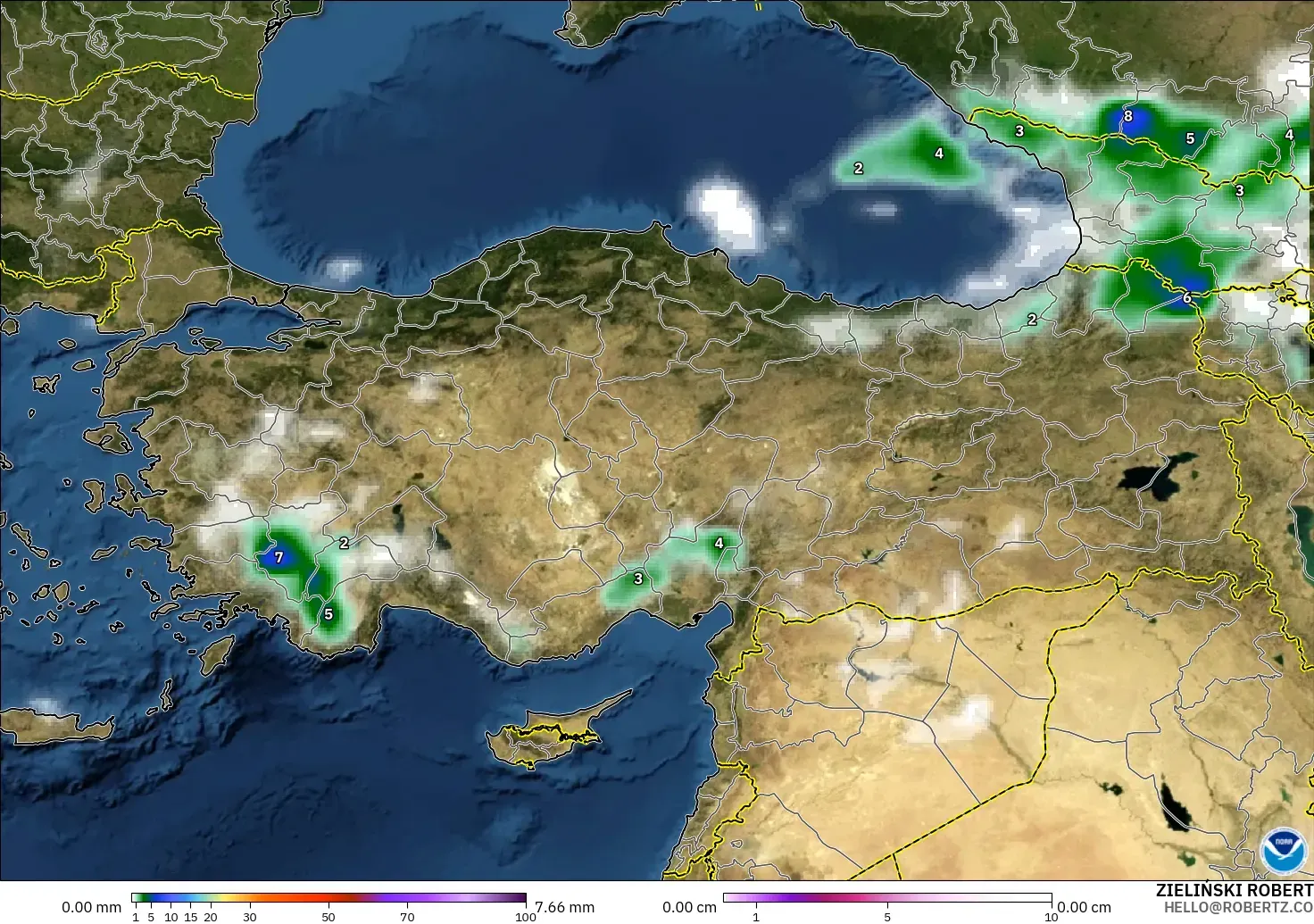 GFS model - Turkey, Precipitation, Clouds, and Pressure