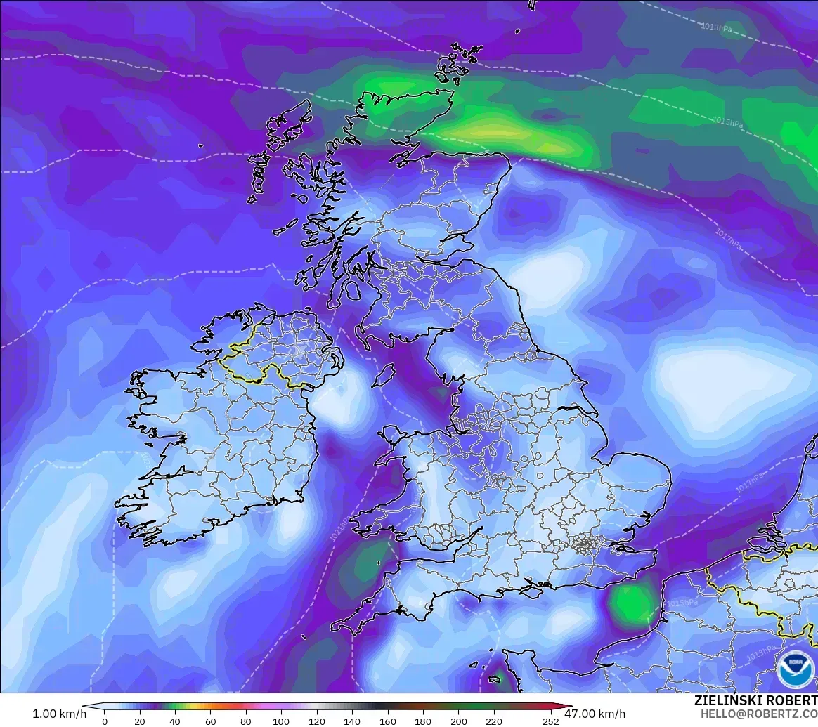 GFS model - United Kingdom, Wind Gusts Peak