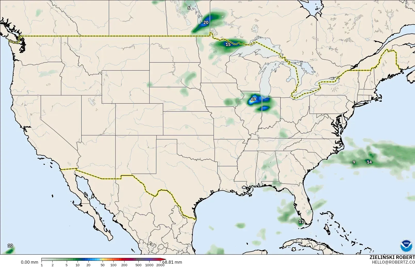 GFS model - United States, Precipitation Accumulation
