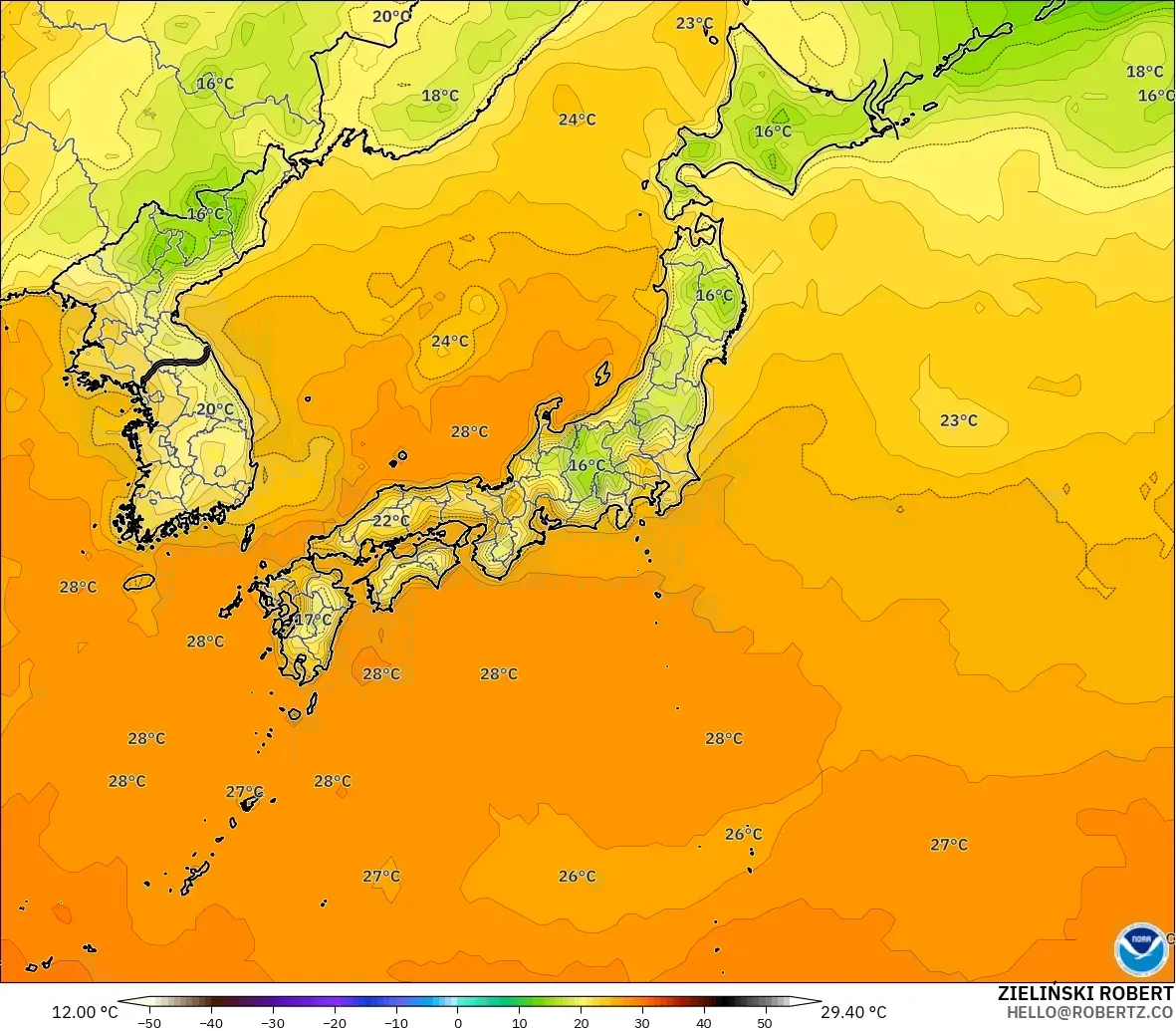 GFS model - Japan, Temperature at 2m