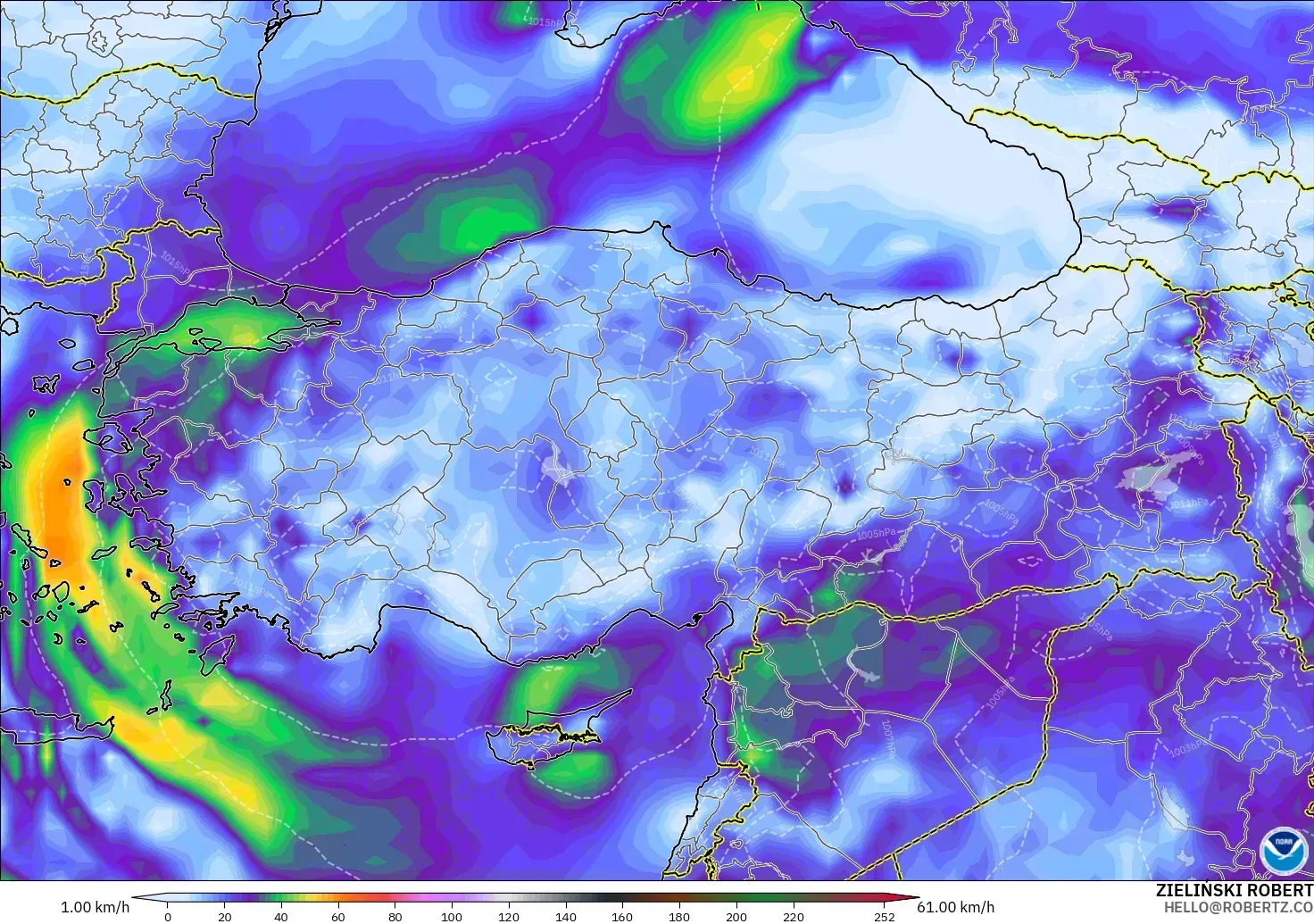 GFS model - Turkey, Wind Gusts Peak
