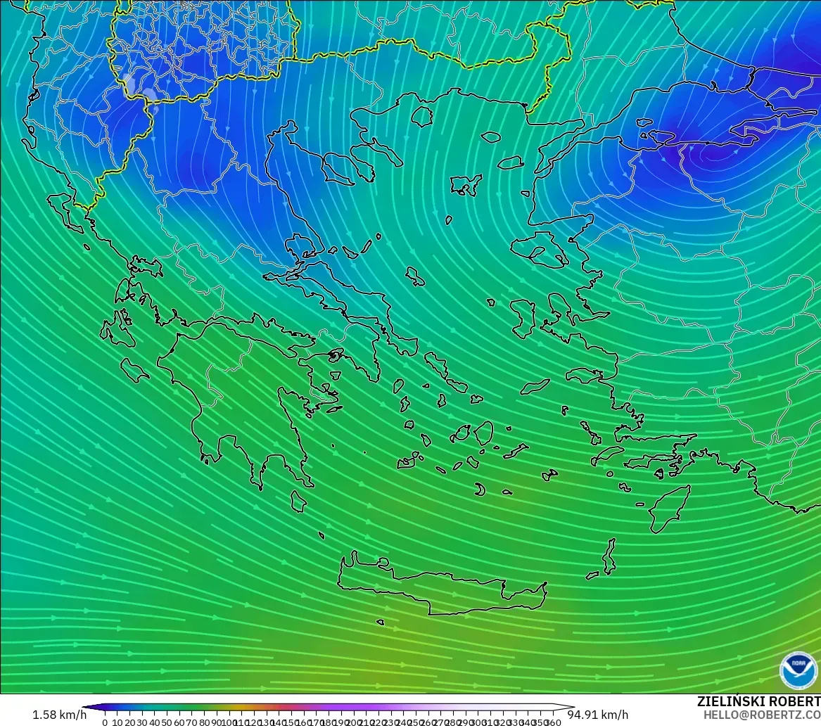 GFS model - Greece, Wind at 300hPa (jet stream)