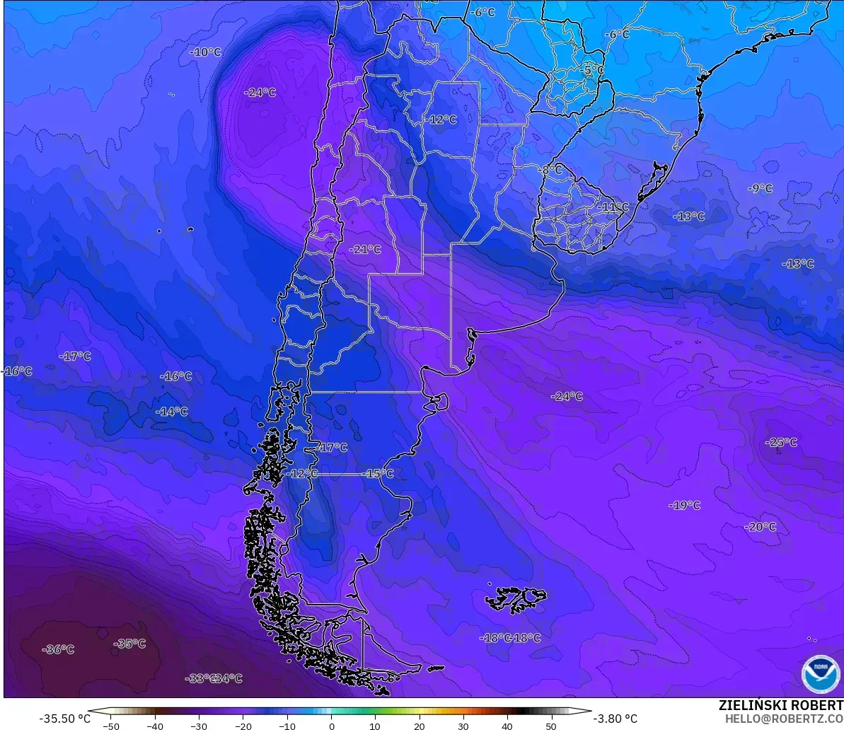 GFS model - Argentina, Temperature at 500hPa