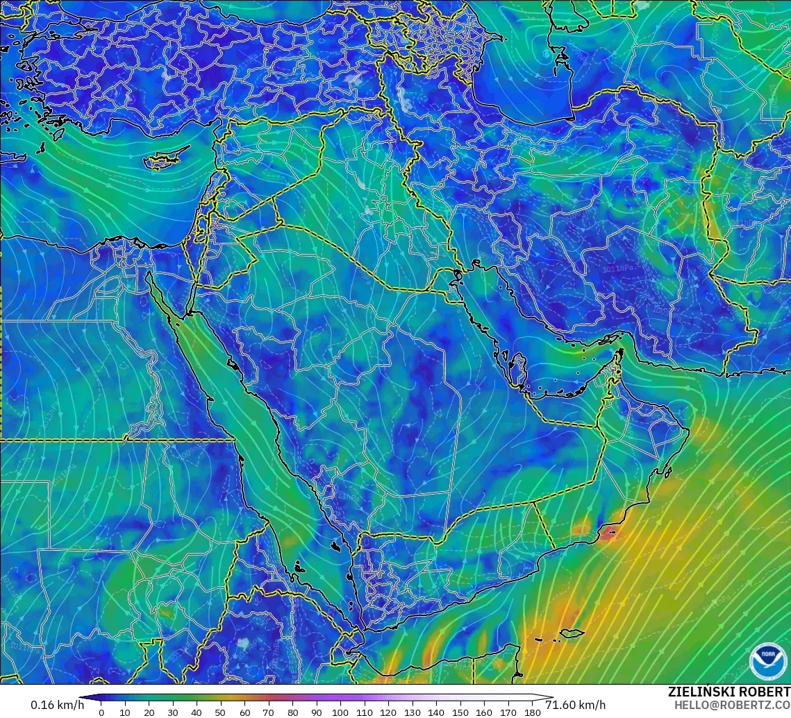 GFS model - Middle East, Wind at 10m