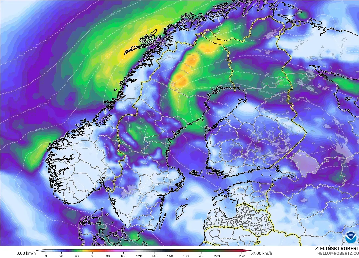 GFS model - Scandinavia, Wind Gusts