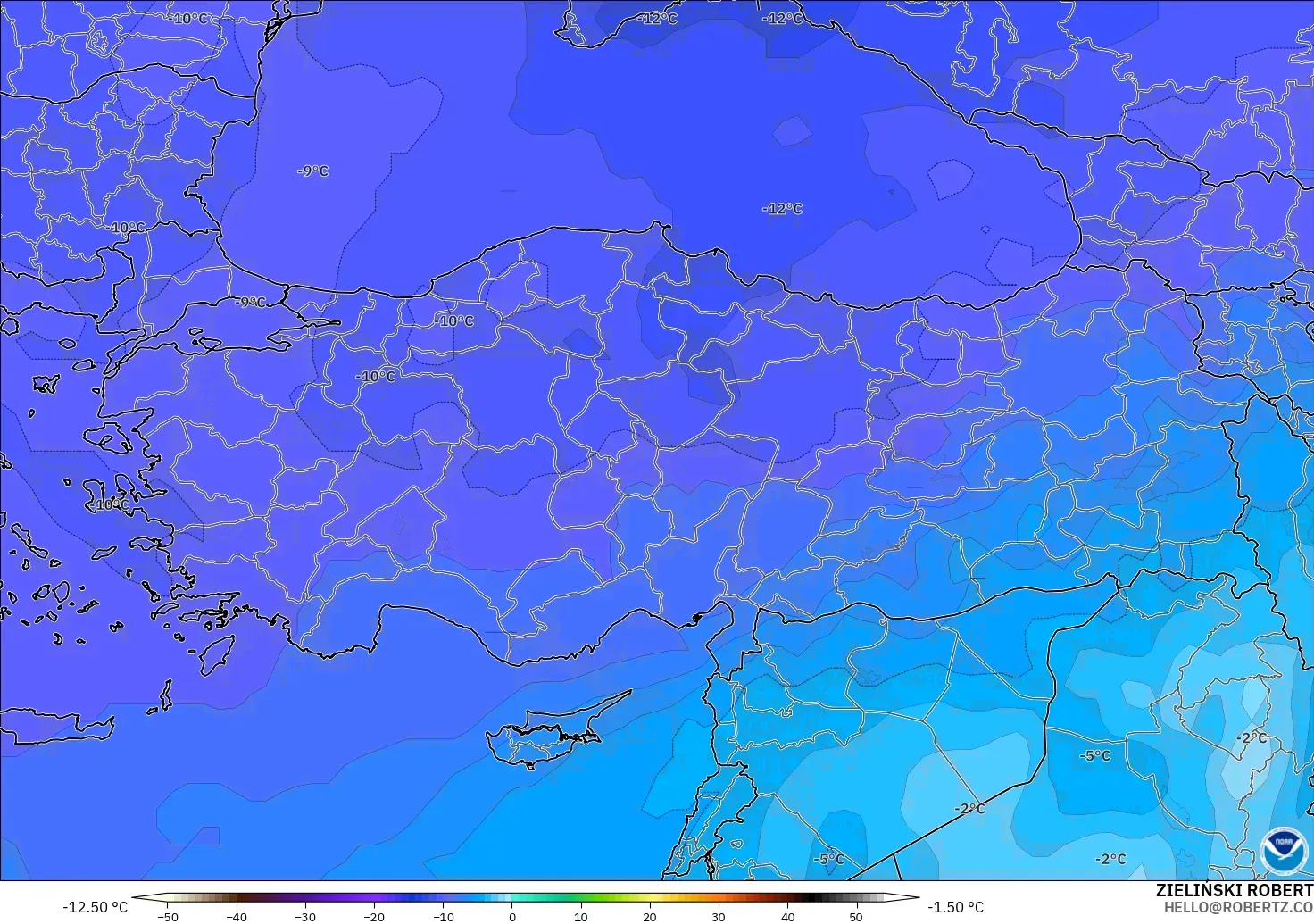 GFS model - Turkey, Temperature at 500hPa