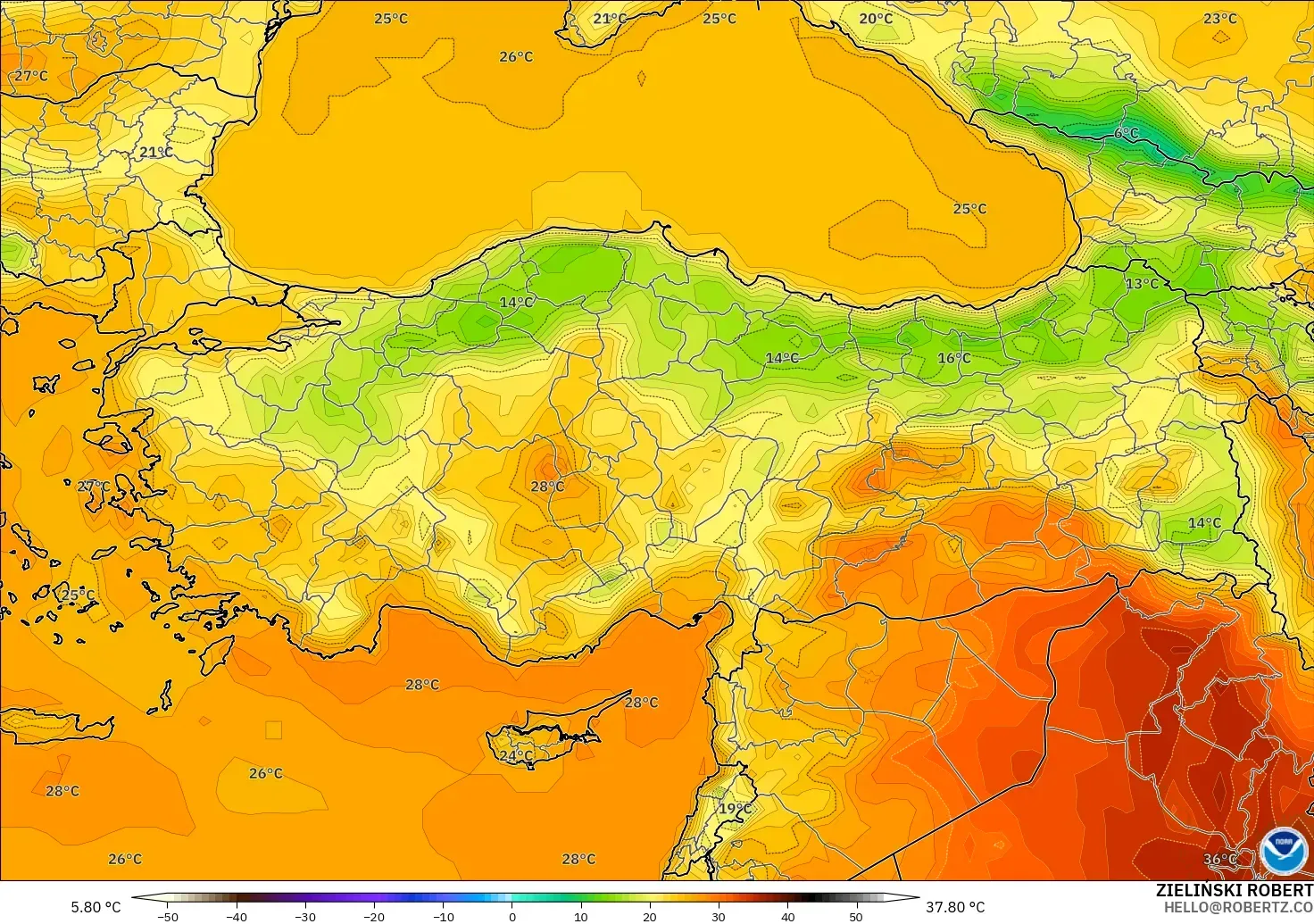 GFS model - Turkey, Temperature at 2m
