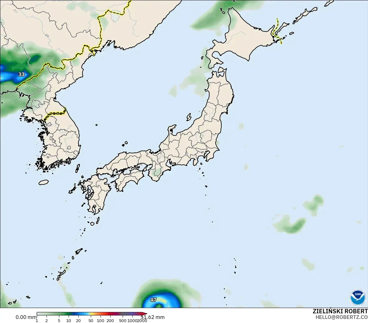 GFS model - Japan, Precipitation Accumulation