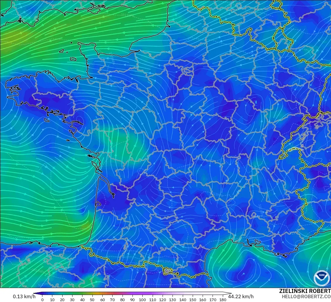GFS model - France, Wind at 10m