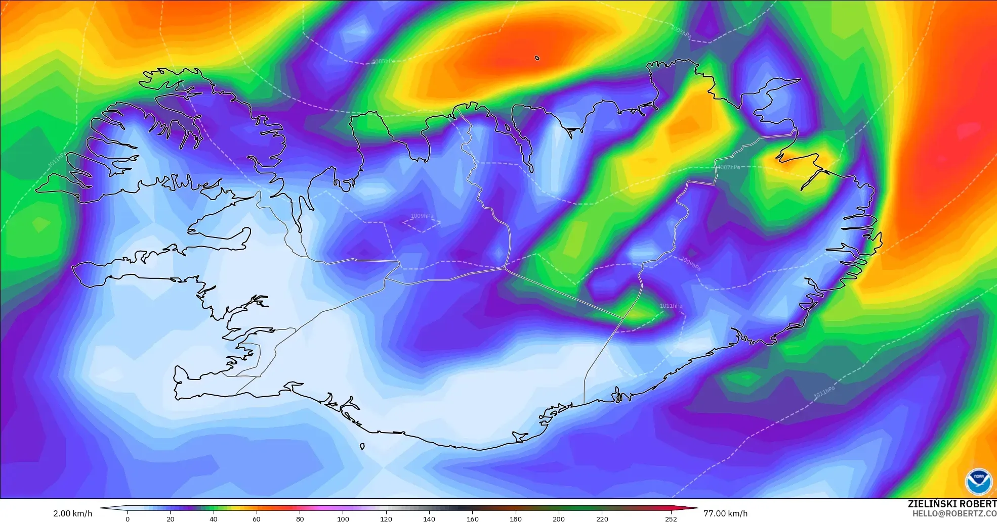 GFS model - Iceland, Wind Gusts
