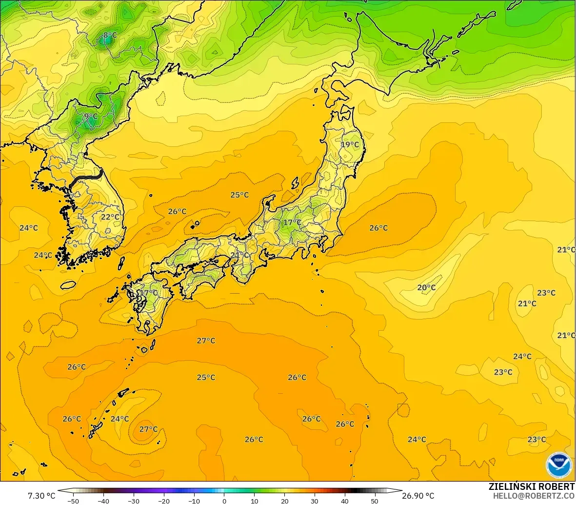 GFS model - Japan, Dewpoint at 2m