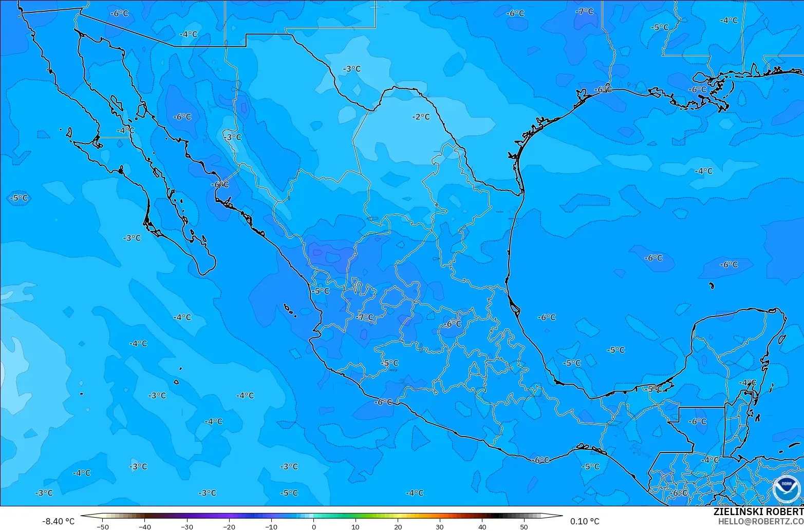 GFS model - Mexico, Temperature at 500hPa