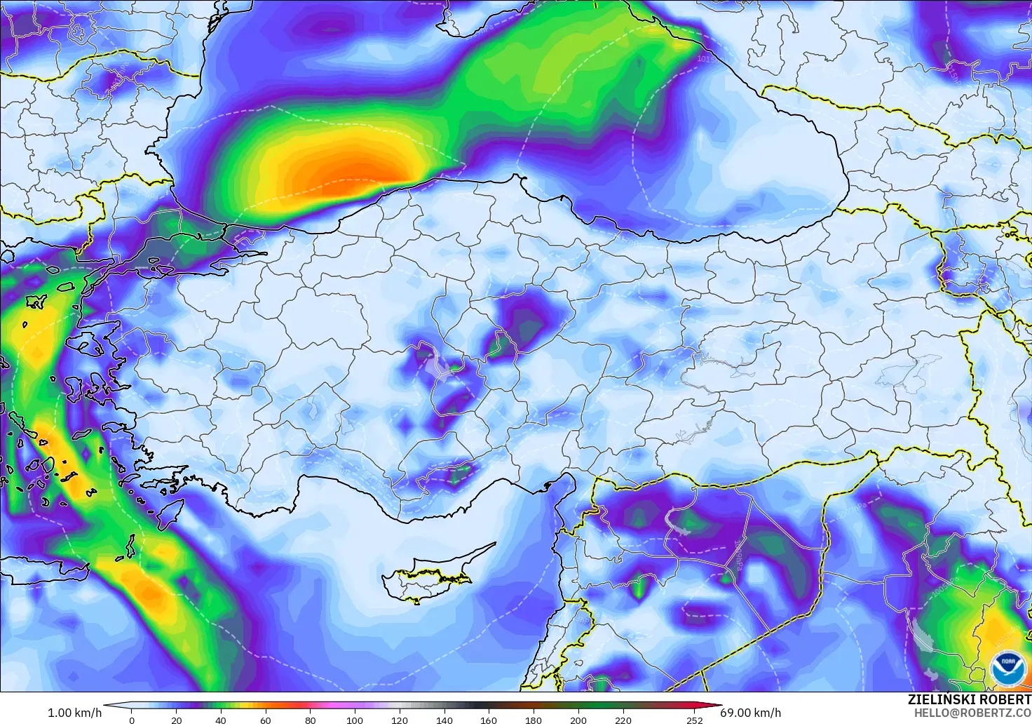 GFS model - Turkey, Wind Gusts