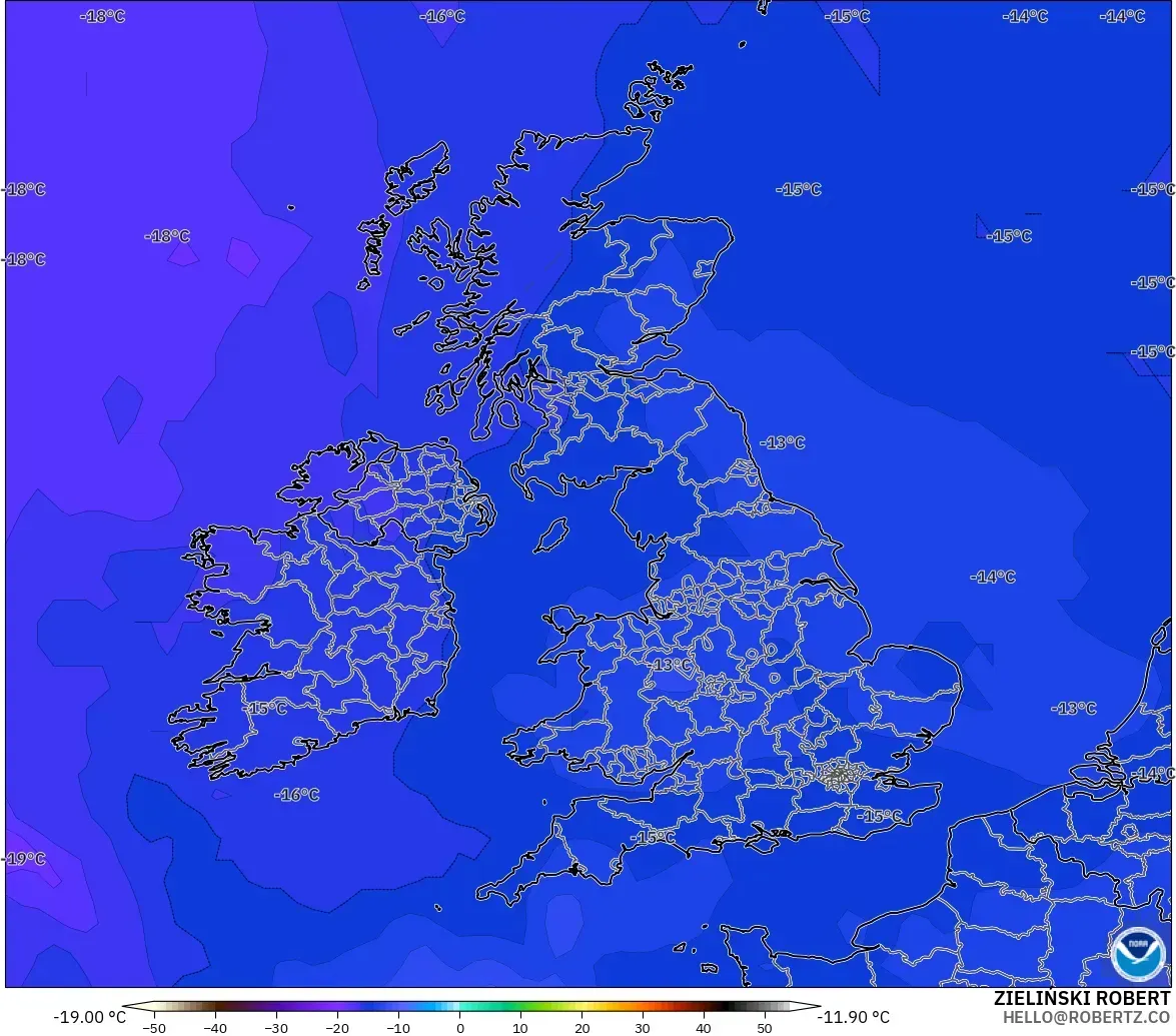 GFS model - United Kingdom, Temperature at 500hPa