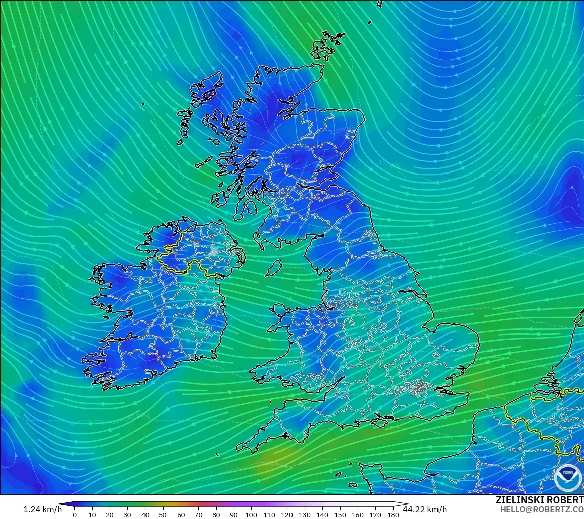 GFS model - United Kingdom, Wind at 10m