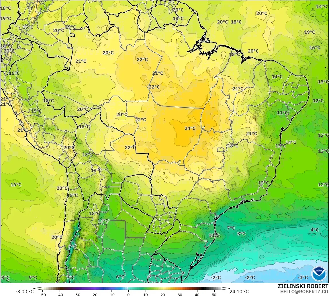 GFS model - Brazil, Temperature at 850hPa